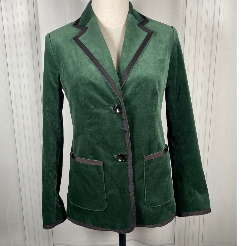 Kate Spade Green Velvet Blazer‎ - Grosgrain Trim & Jewel Buttons - Size 00 - Picture 2 of 16